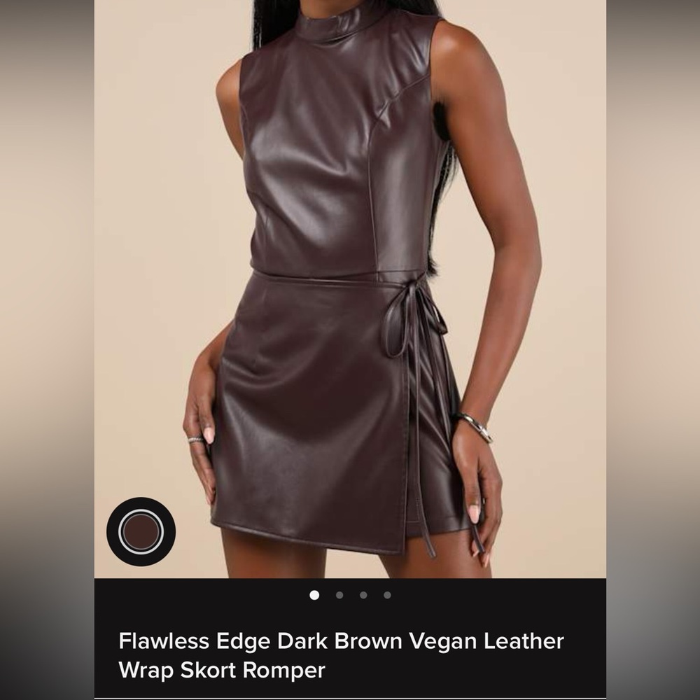 Lulus vegan leather wrap skort romper